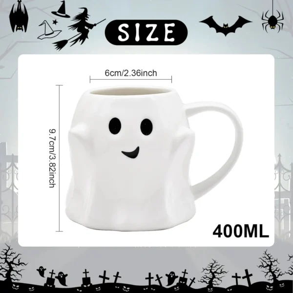 14 oz Halloween Ghost Coffee Mug - White Cute Ceramic Ghost Pattern Ghostface Mug Coffee Cup Halloween Accessories Birthday Gifts for Kids Adults