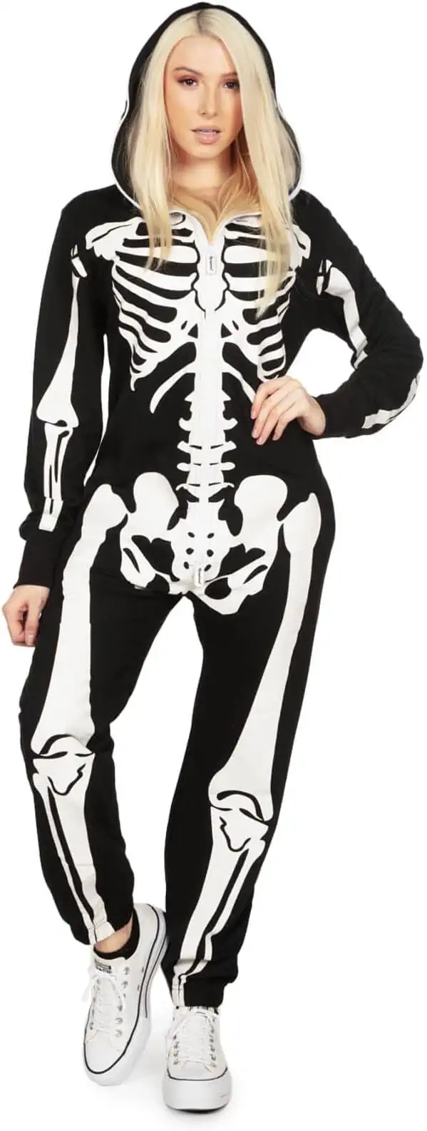 Tipsy Elves Women's Skeleton Halloween Onesie - Comfortable Adult Jumpsuit with Front & Back Print, Zip-Up Mask