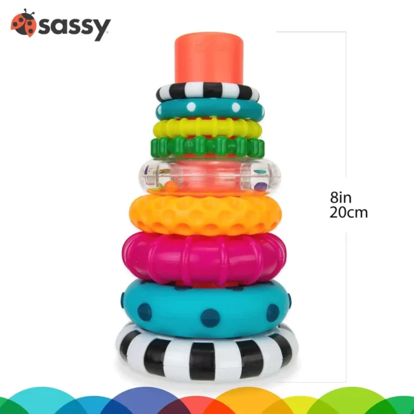 Sassy Stacks of Circles – 9-Piece STEM Learning Stacking Ring Toy for Babies 6+ Months, Multi-Colored