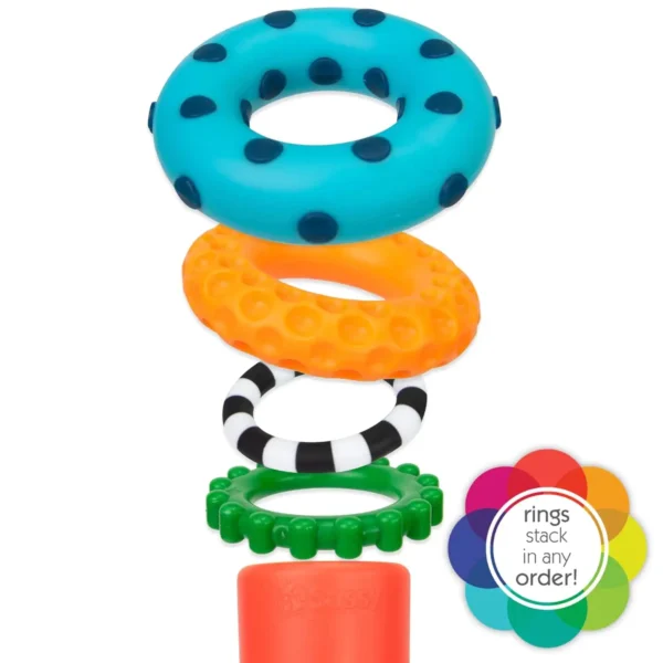 Sassy Stacks of Circles – 9-Piece STEM Learning Stacking Ring Toy for Babies 6+ Months, Multi-Colored