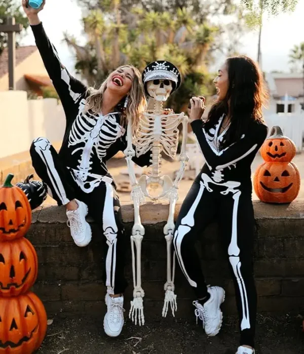 Tipsy Elves Women's Skeleton Halloween Onesie - Comfortable Adult Jumpsuit with Front & Back Print, Zip-Up Mask